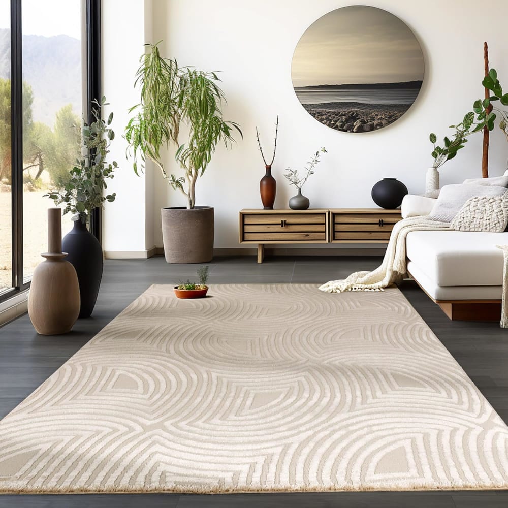 Tapis meduse laineux à motif en relief beige 120x170cm — vue 3