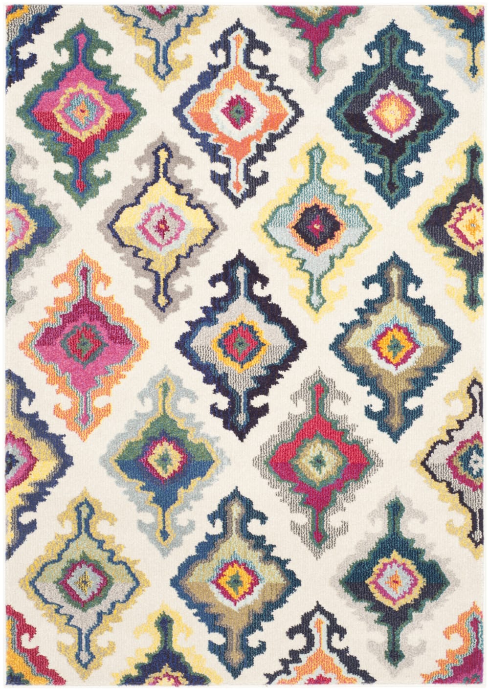 Tapis bohème chic en polypropylène blanc/multicolore, 122 x 170 cm