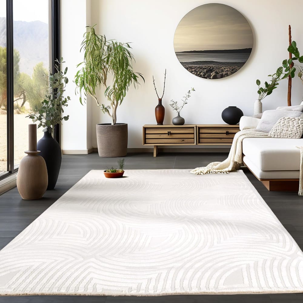 Tapis meduse laineux à motif en relief crème 120x170cm — vue 3