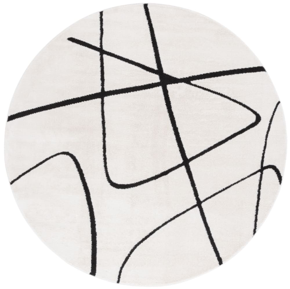 Tapis moderne en polyester blanc/noir, 122 cm