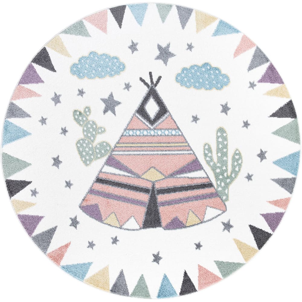 Tapis Rond pour chambre d'enfant TIPI Multicolore 120x120cm