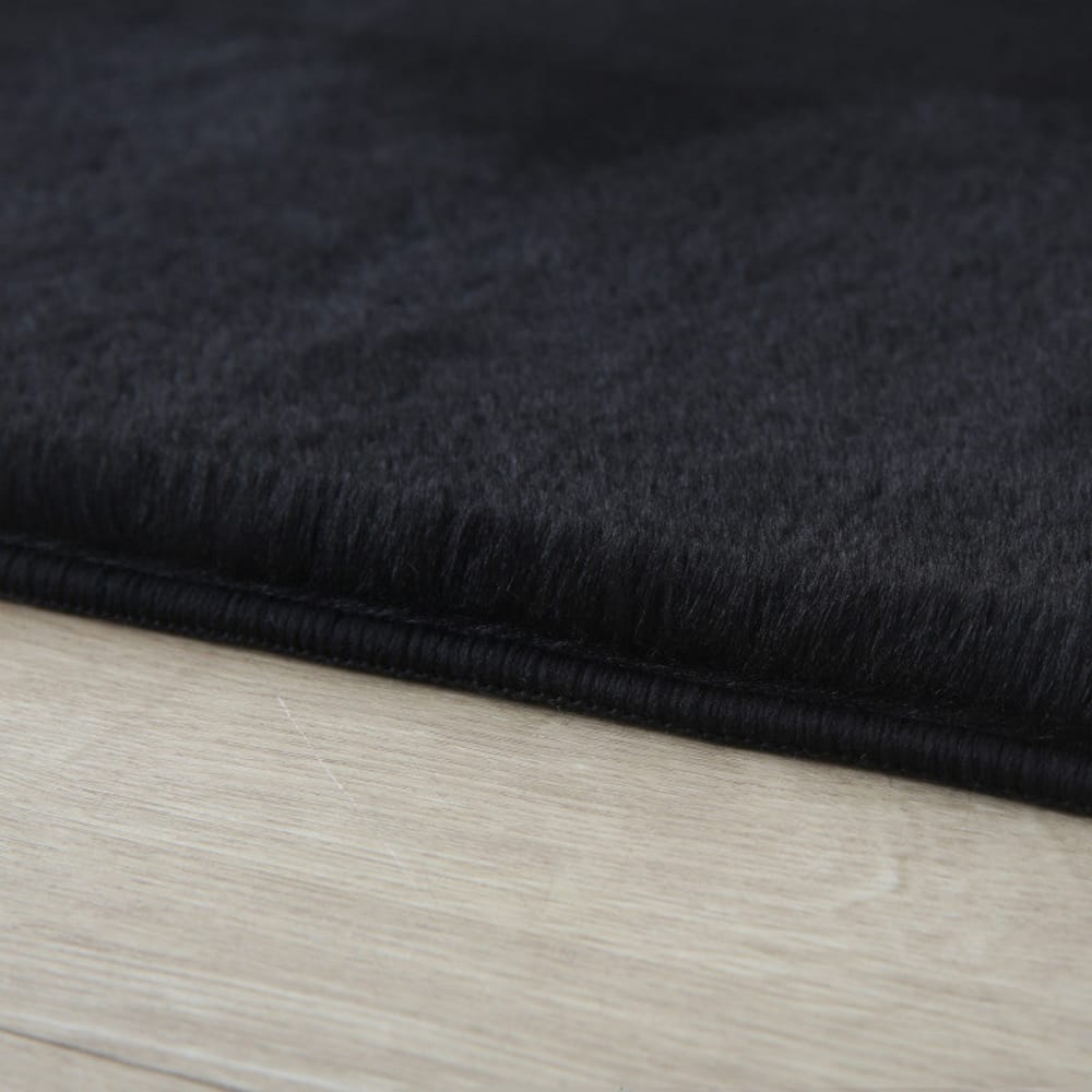 Tapis rond fausse fourrure toucher doux noir 120x120cm — vue 4