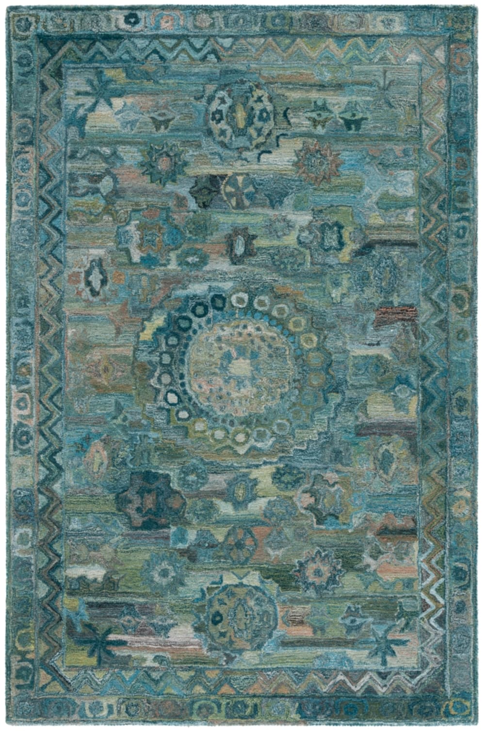 Tapis bohémien en polyester bleu/vert, 122 x 183 cm