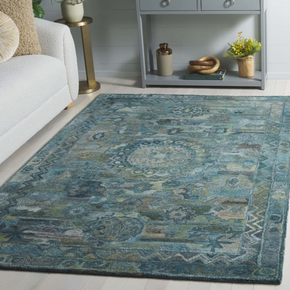 Tapis bohémien en polyester bleu/vert, 122 x 183 cm — vue 3