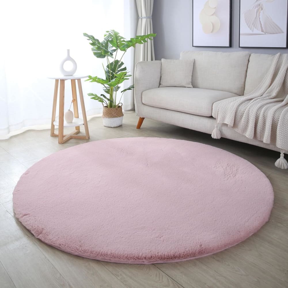 Tapis rond fausse fourrure toucher doux rose 120x120cm — vue 3