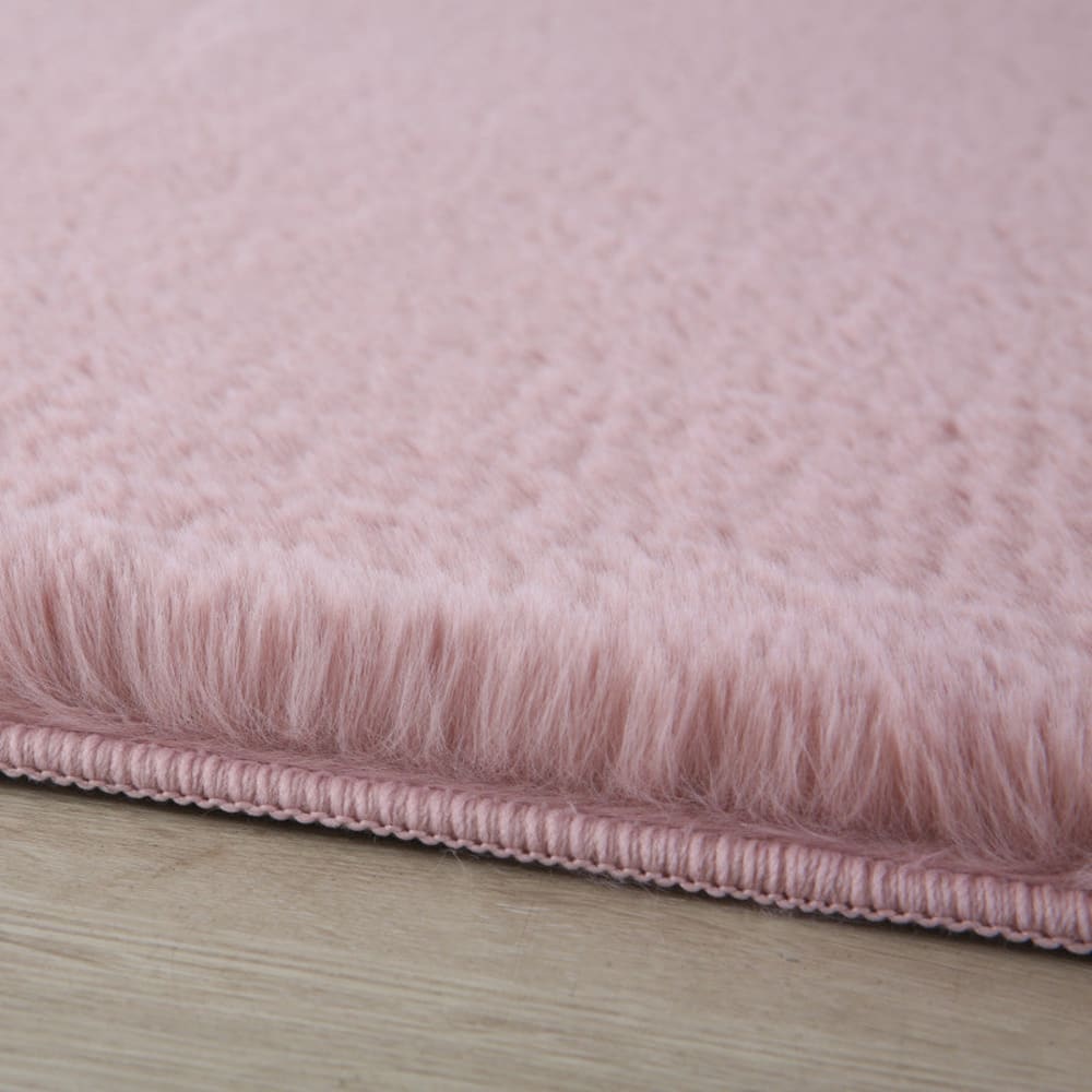Tapis rond fausse fourrure toucher doux rose 120x120cm — vue 4