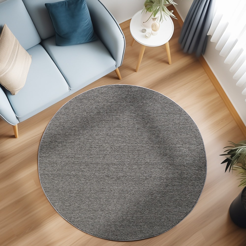 Tapis rond naturel aspect jute gris 120x120cm — vue 3