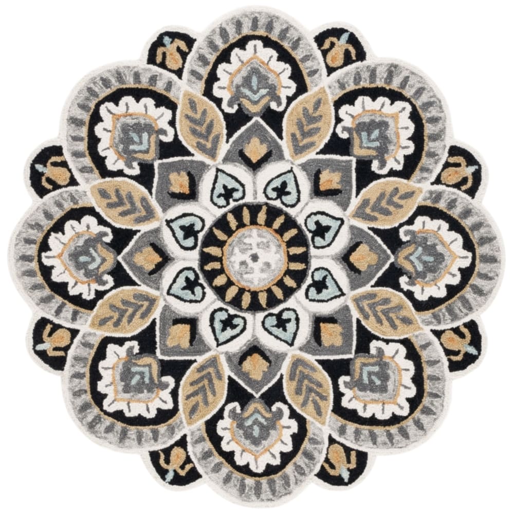 Tapis traditionnel en laine blanc/noir, 122 cm