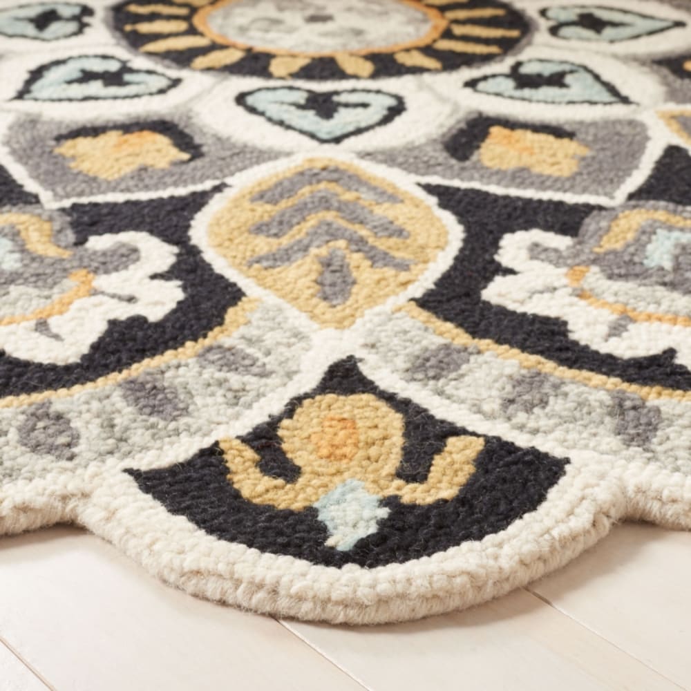 Tapis traditionnel en laine blanc/noir, 122 cm — vue 3