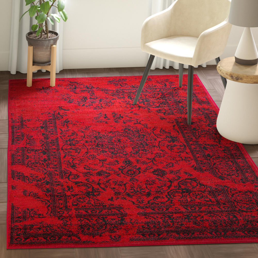 Tapis patiné en polypropylène rouge/noir, 122 x 183 cm — vue 4