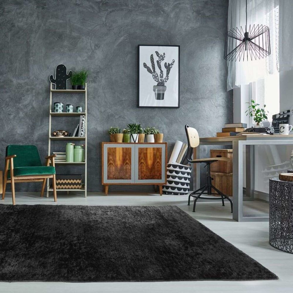 Tapis à poils longs effet soyeux noir 120x170 — vue 3