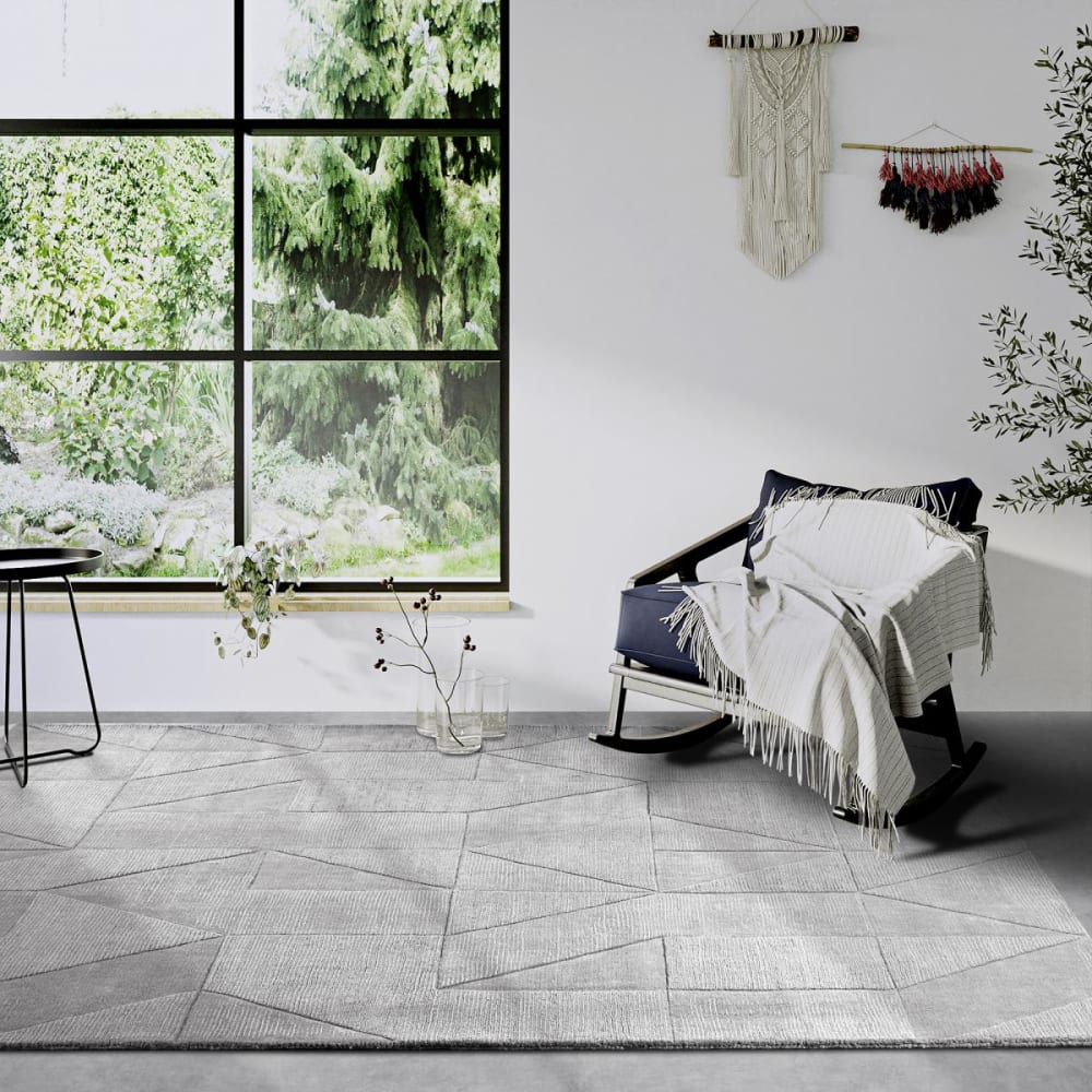 Tapis chambre 120 x 170 cm, laine tissée, géométrique, gris beige — vue 3