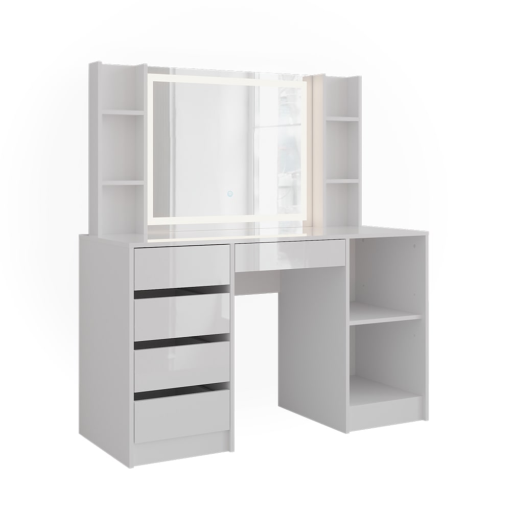 Coiffeuse avec miroir LED blanc/blanc brillant 128.2x76cm