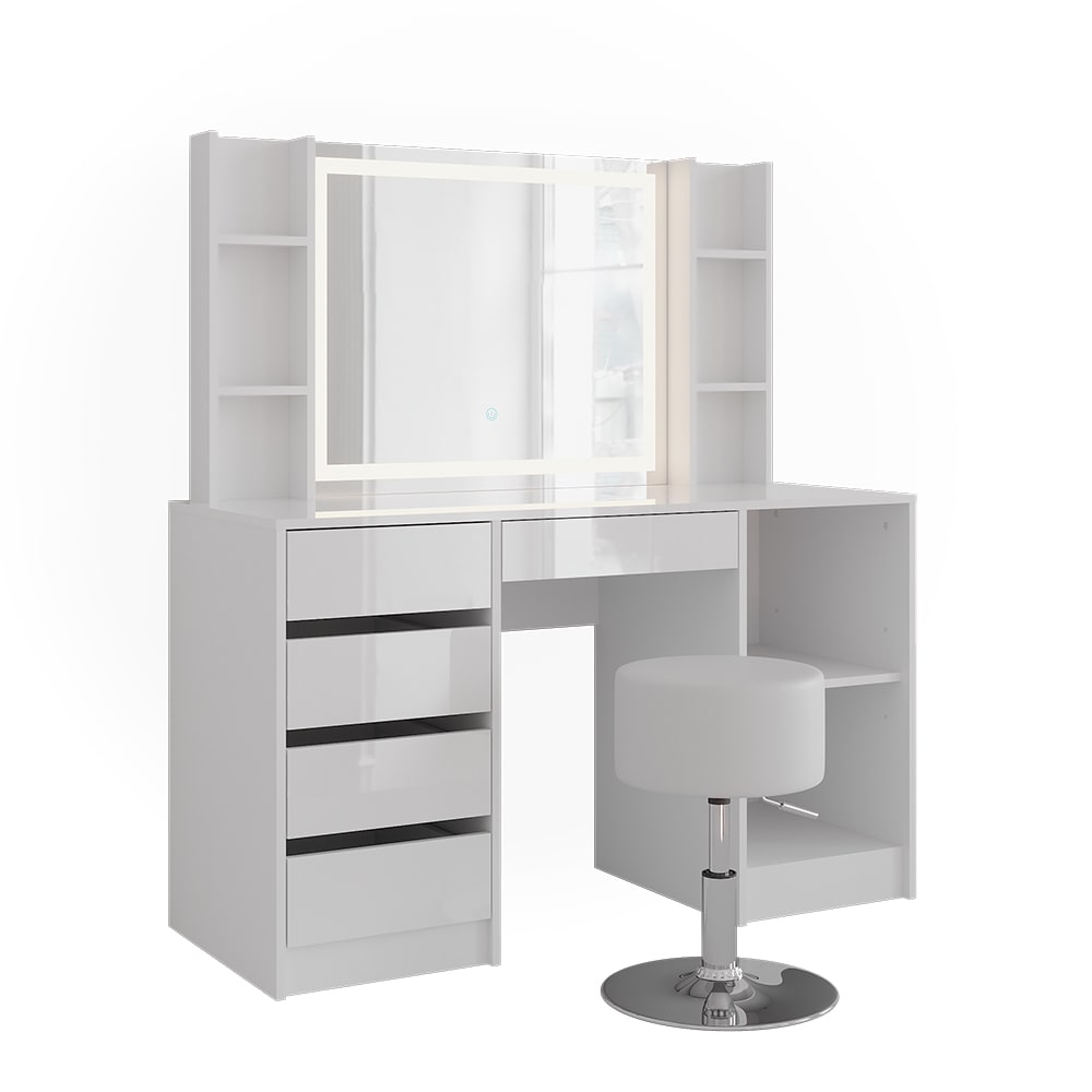 Coiffeuse 5 parties blanc/blanc brillant 128.2x76cm