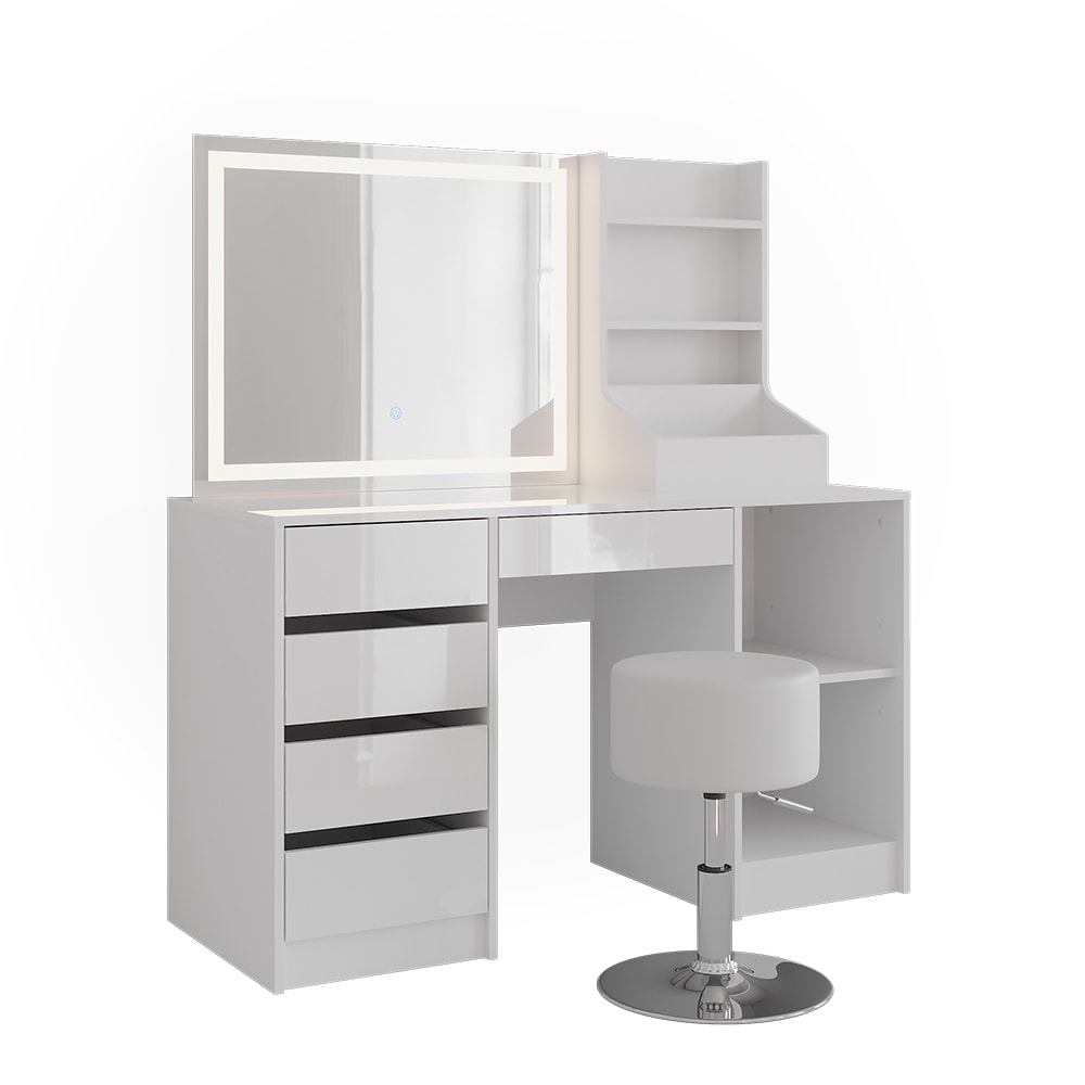 Coiffeuse 4 parties blanc/blanc brillant 128.2x76cm