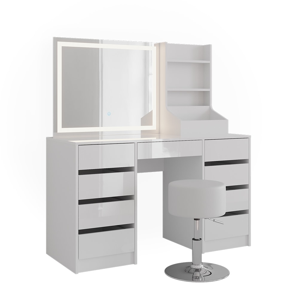 Coiffeuse 4 parties blanc/blanc brillant 128.2x76cm