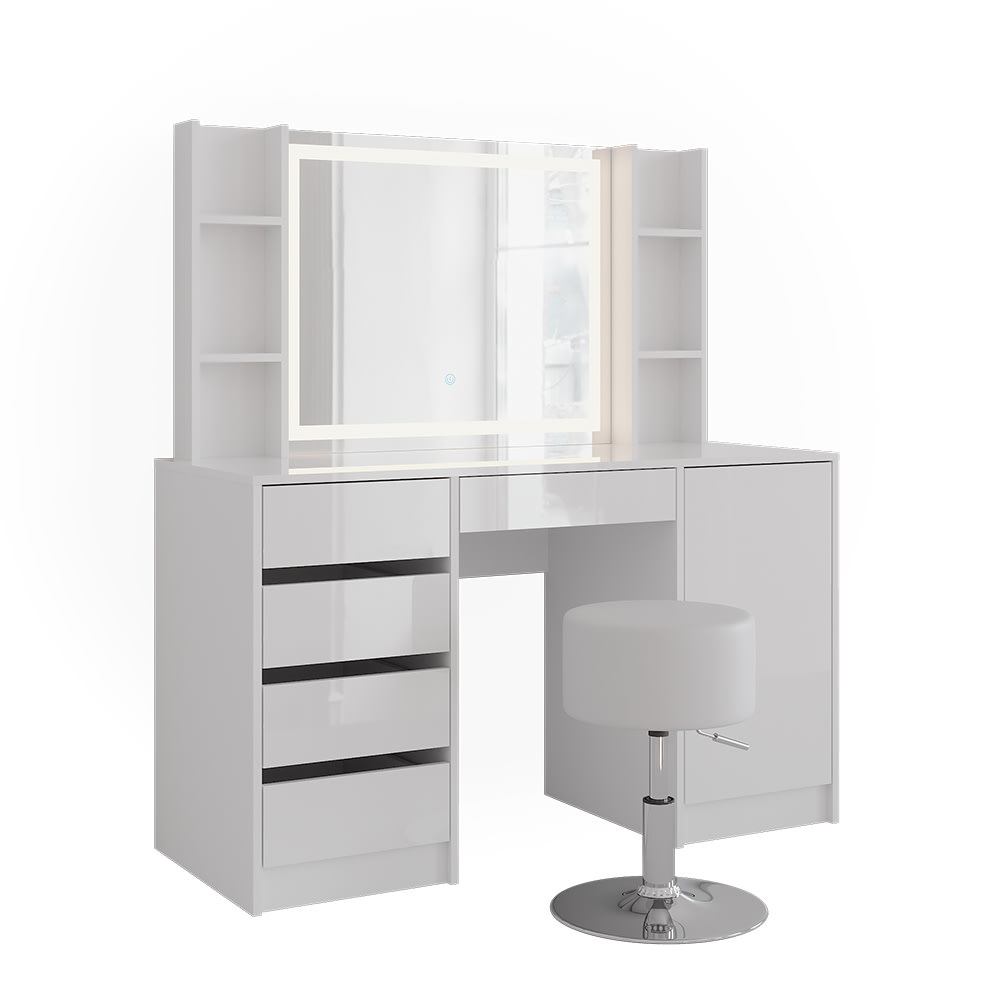 Coiffeuse 8 pièces blanc/blanc brillant 128.2x76cm