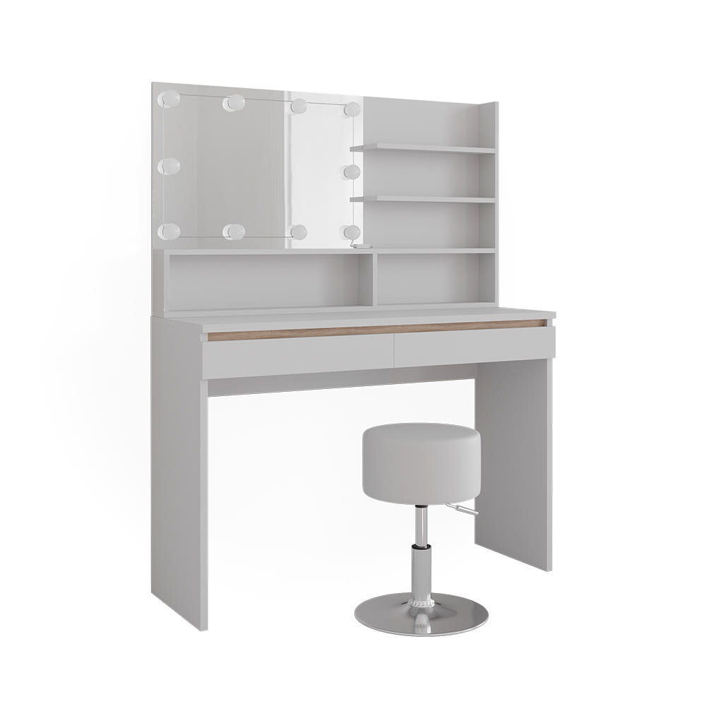 Coiffeuse avec étagère miroir tabouret & éclairage LED Blanc 120x83cm