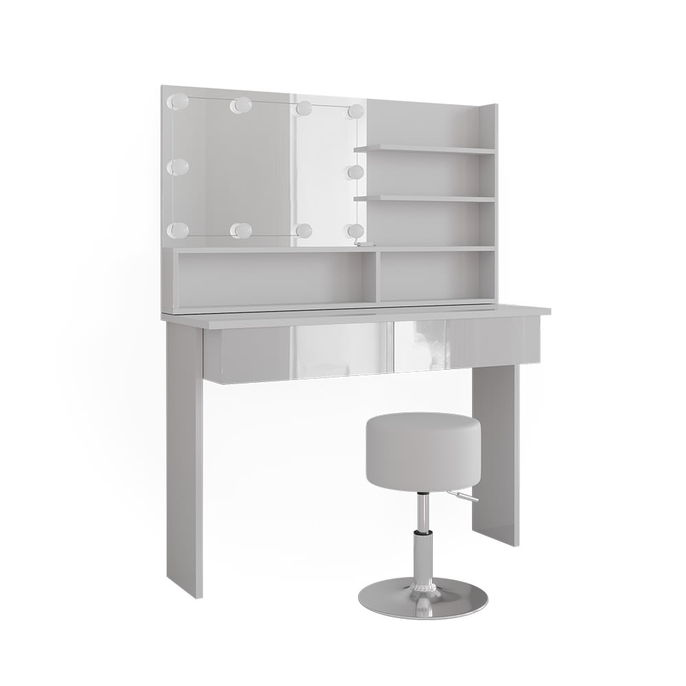 Coiffeuse avec éclairage LED et tabouret Blanc 120x83,5cm