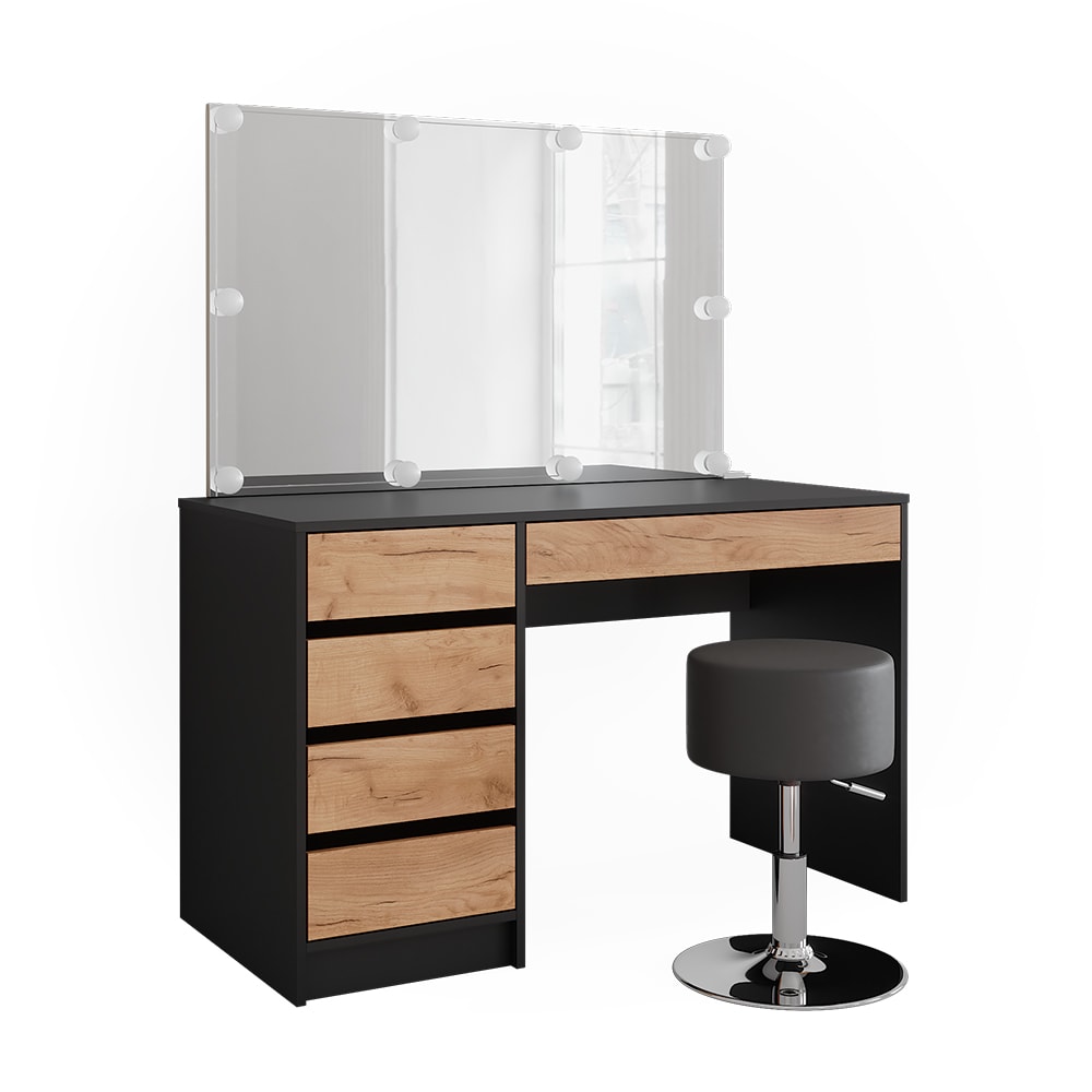 Coiffeuse avec éclairage LED et tabouret Anthracite 120x75cm