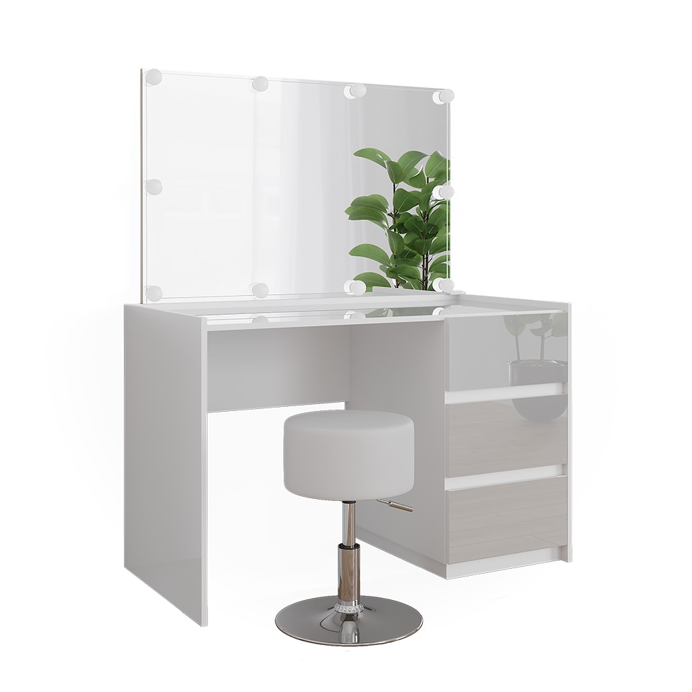 Coiffeuse avec miroir tabouret guirlande lumineuse LED Blanc 120x79cm
