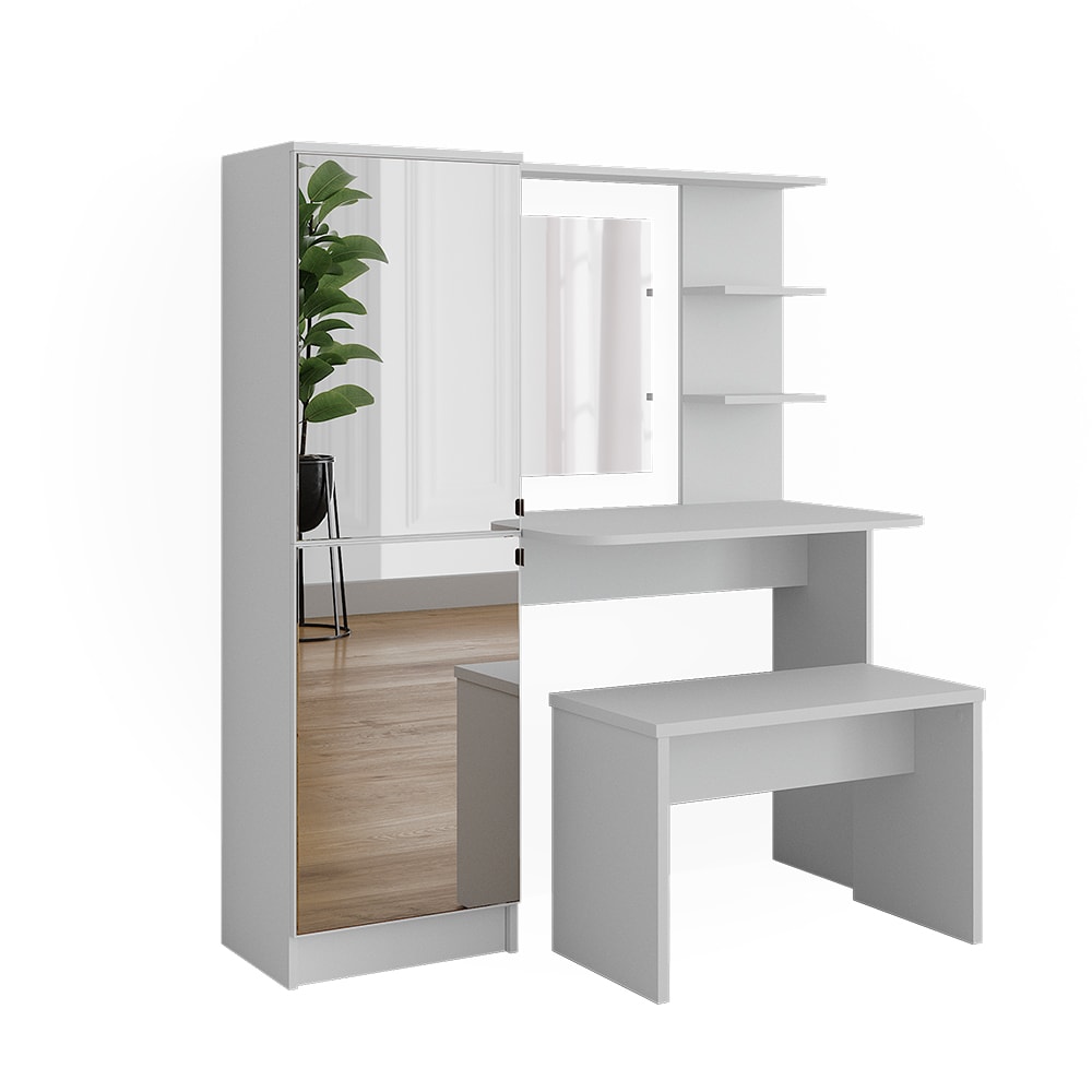 Coiffeuse avec banc, Blanc 123 x 141.2cm