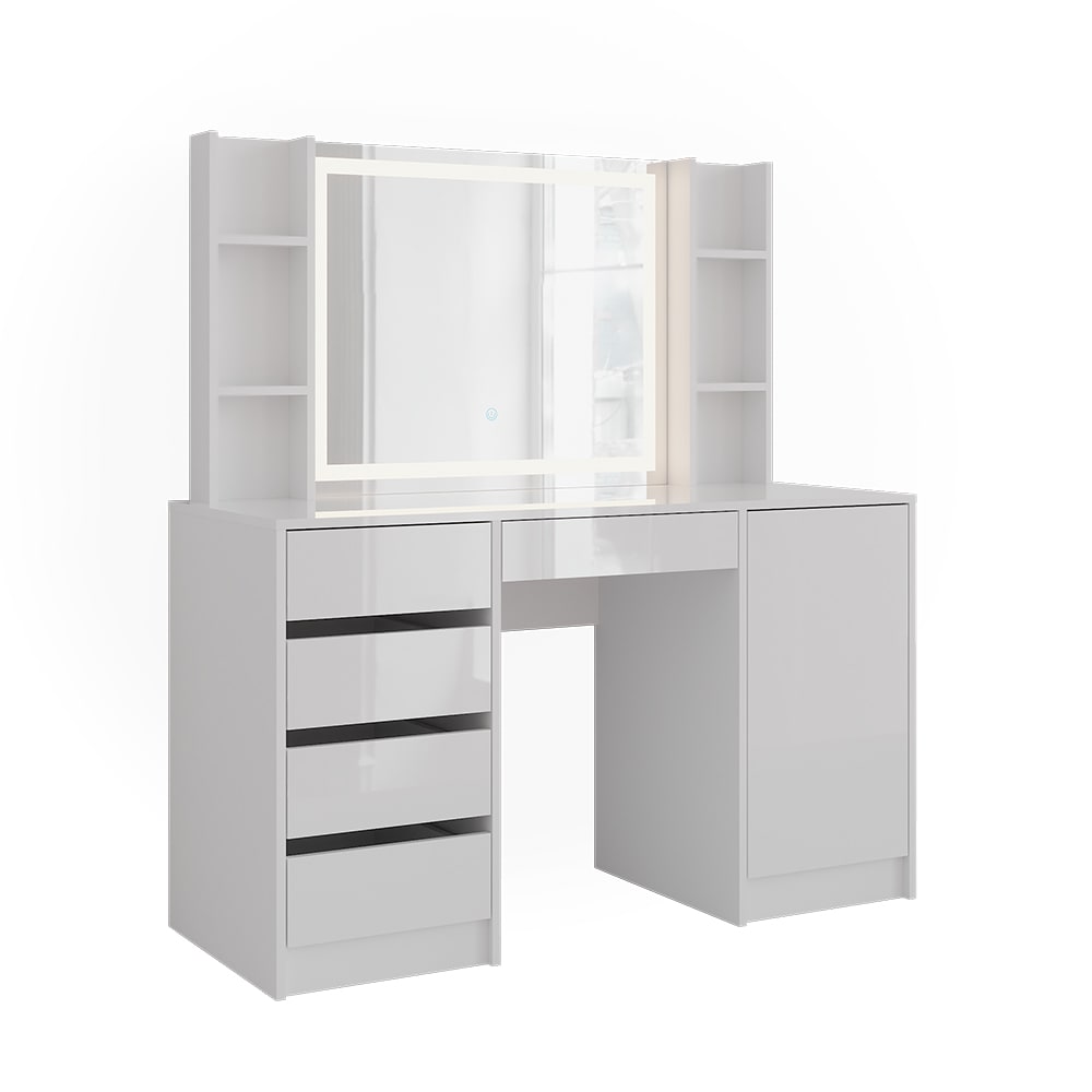 Coiffeuse 4 parties blanc/blanc brillant 128.2x76cm