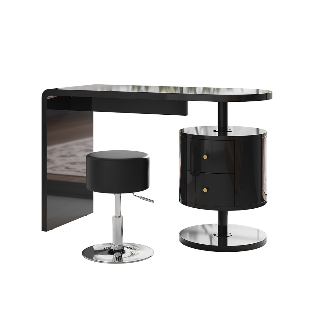 Coiffeuse avec tabouret Noir Haute brillance 120x76cm