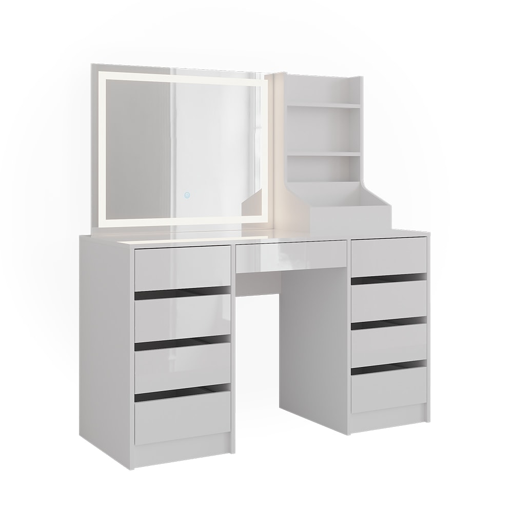 Coiffeuse 3 parties blanc/blanc brillant 128.2x76cm