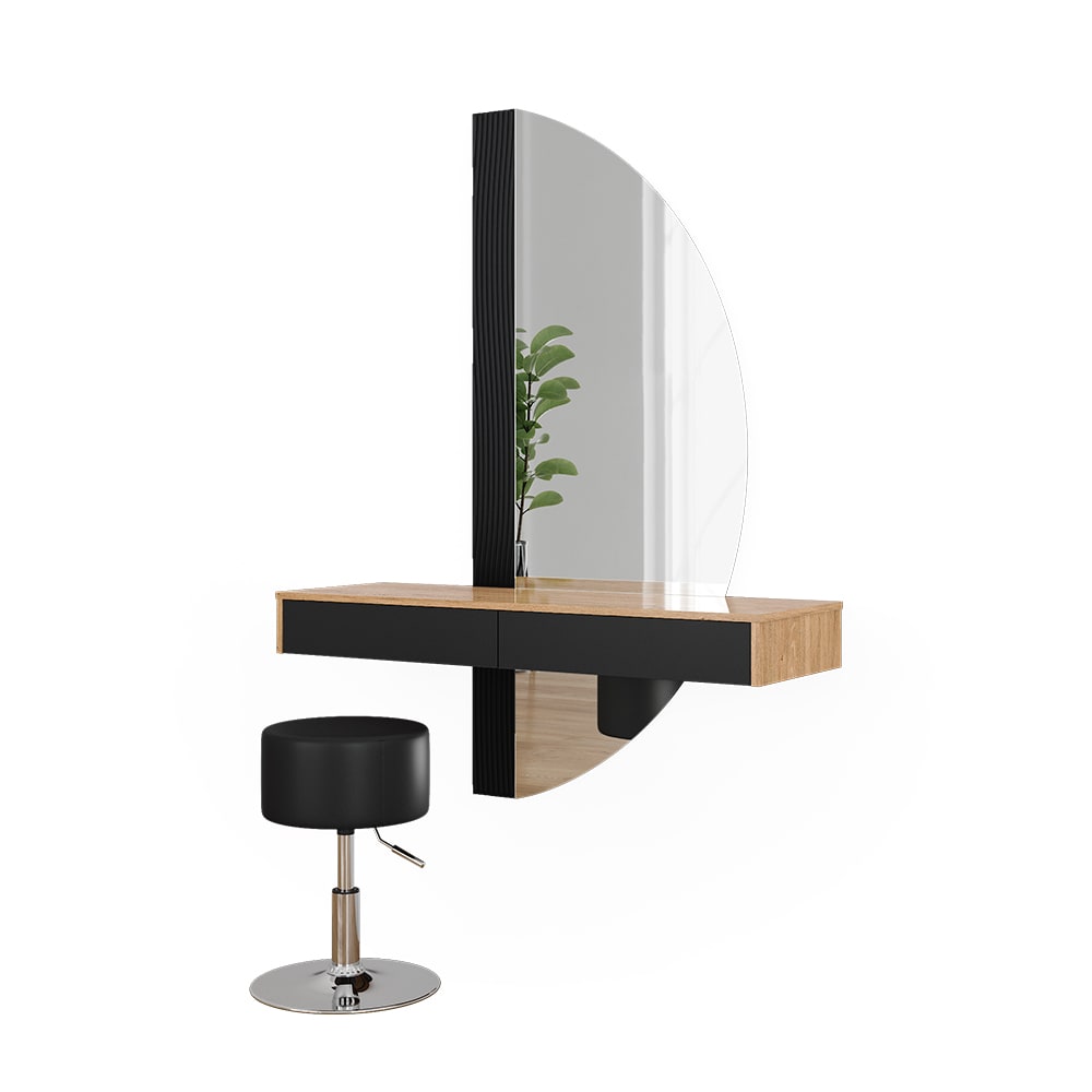 Coiffeuse avec éclairage et tabouret, Noir 120 x 161.1cm