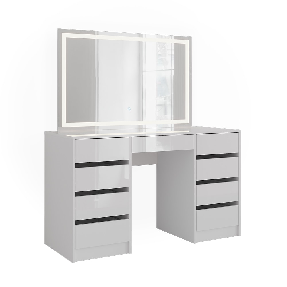 Coiffeuse avec miroir LED blanc/blanc brillant 128.2x76cm