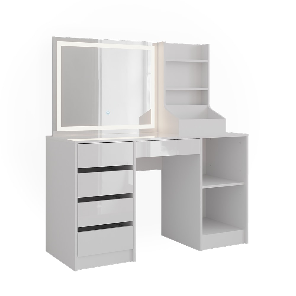 Coiffeuse 3 parties blanc/blanc brillant 128.2x76cm