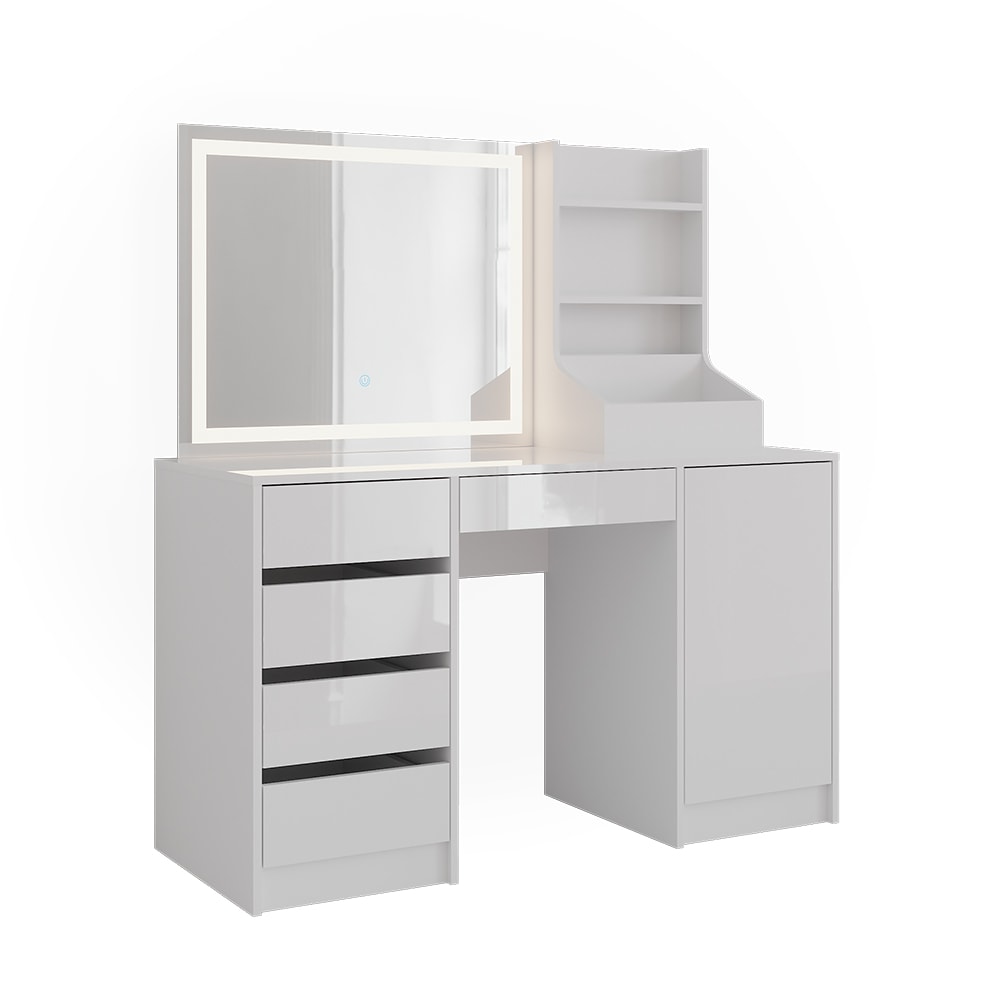 Coiffeuse 4 parties blanc/blanc brillant 128.2x76cm