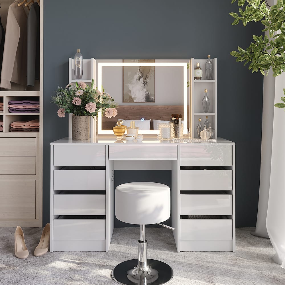 Coiffeuse 5 parties blanc/blanc brillant 128.2x76cm