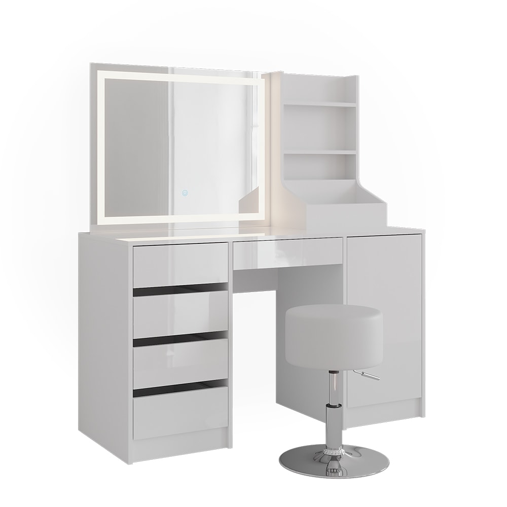 Coiffeuse 4 parties blanc/blanc brillant 128.2x76cm