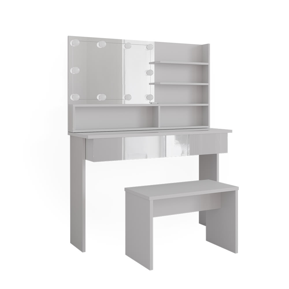 Coiffeuse avec étagère miroir banc & éclairage LED Blanc 120x83,5cm