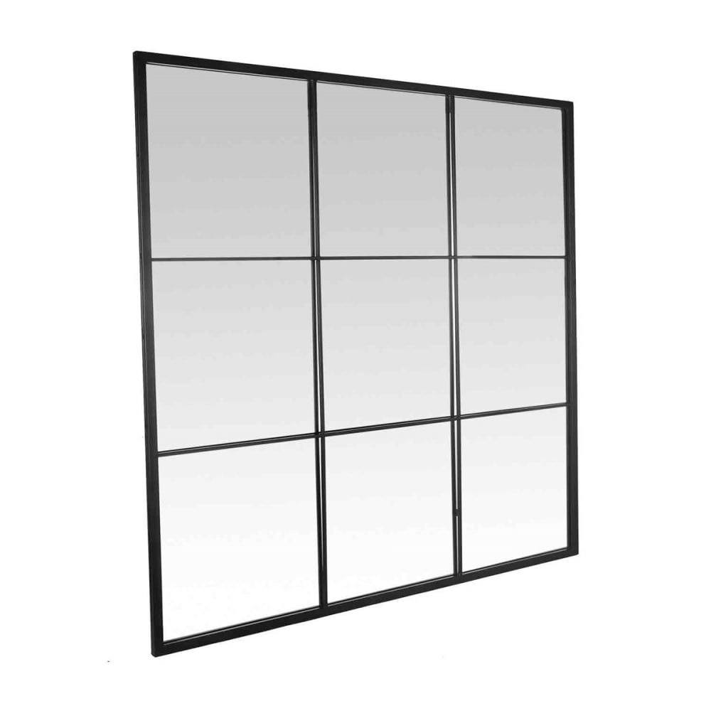 Miroir industriel fenêtre 9 vues métal noir 120x120cm