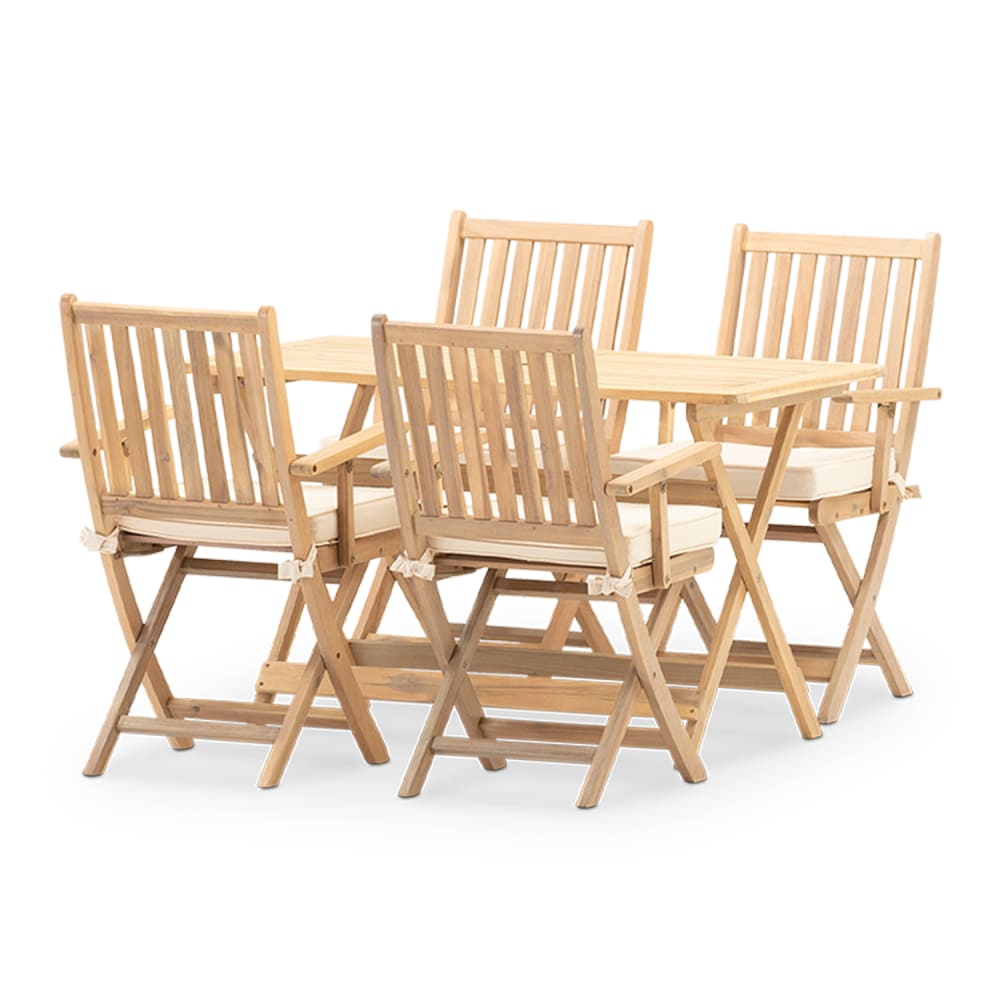 Ensemble table pliante 120x70 + 4 fauteuils avec coussins