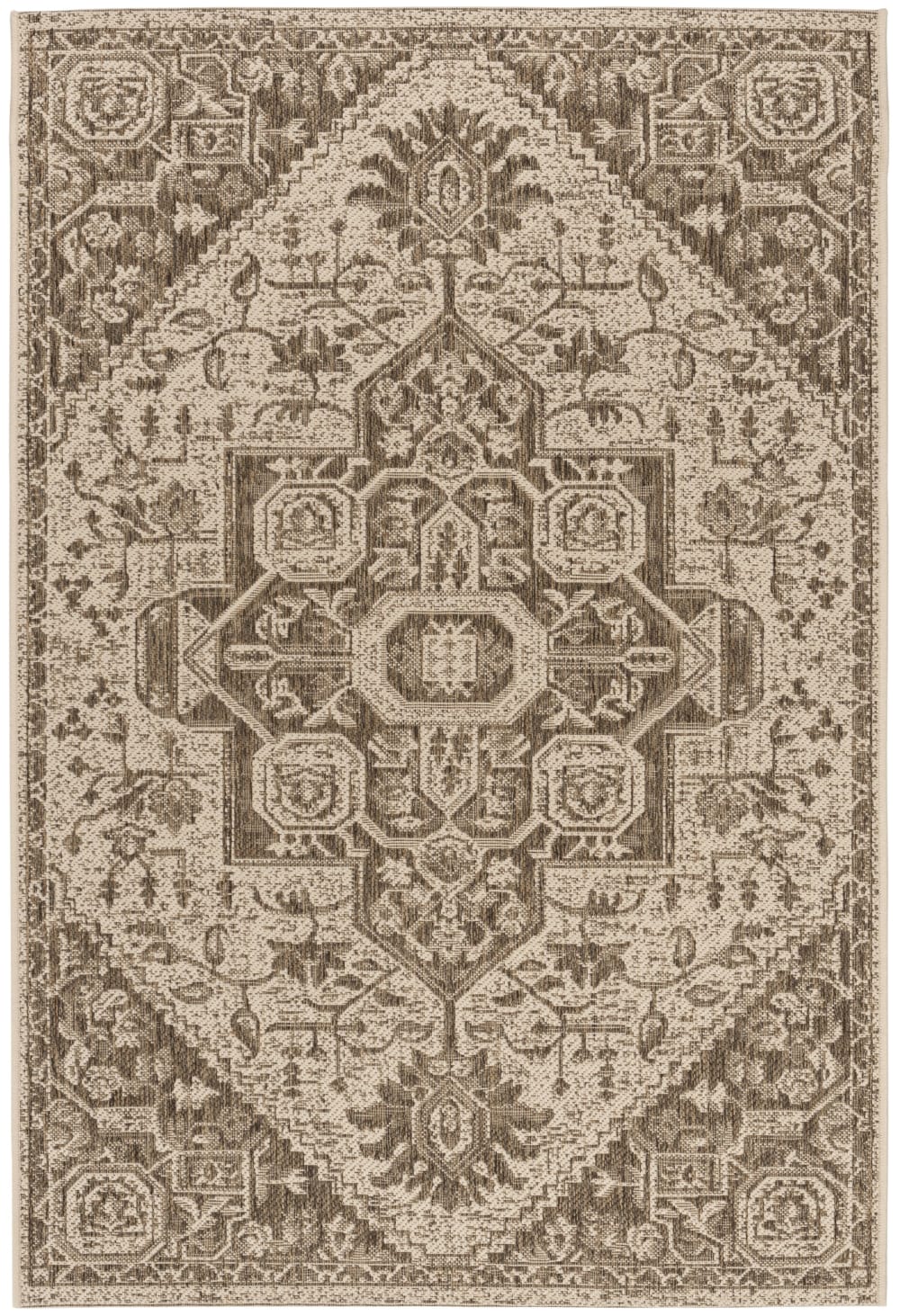 Tapis médaillon en polypropylène beige, 122 x 183 cm