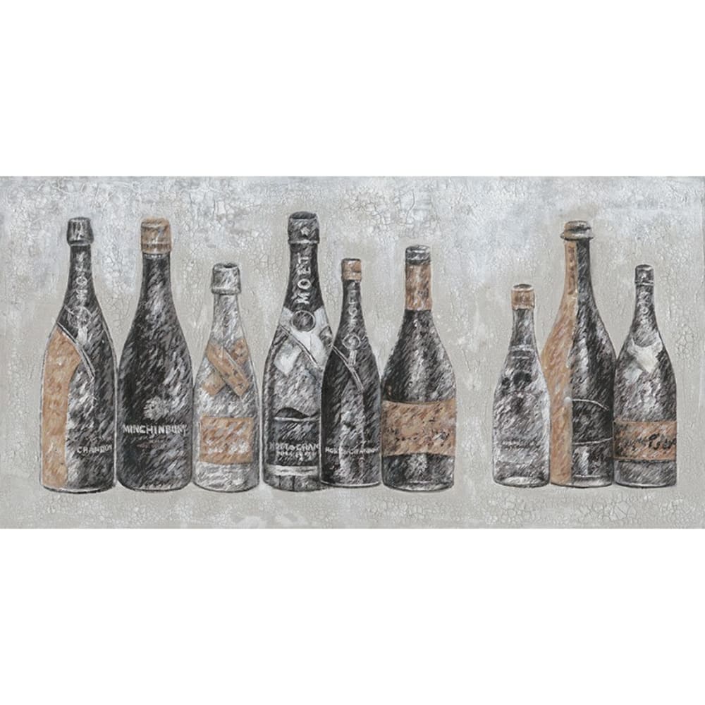 Tableau peinture vintage 9 bouteilles 120 x 60 cm