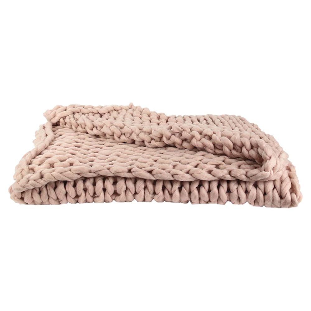 Plaid  chunky 120x150cm grosse maille tressée coloris rose