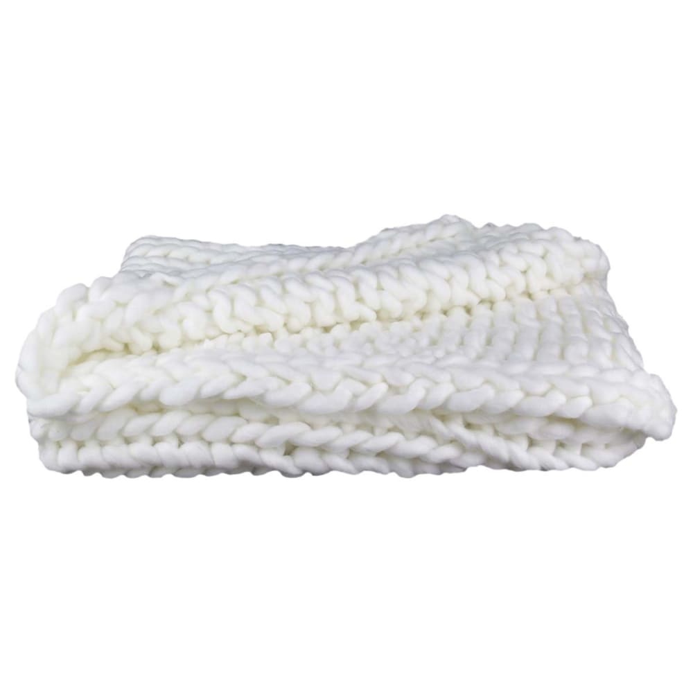 Plaid  chunky 120x150cm grosse maille tressée coloris blanc