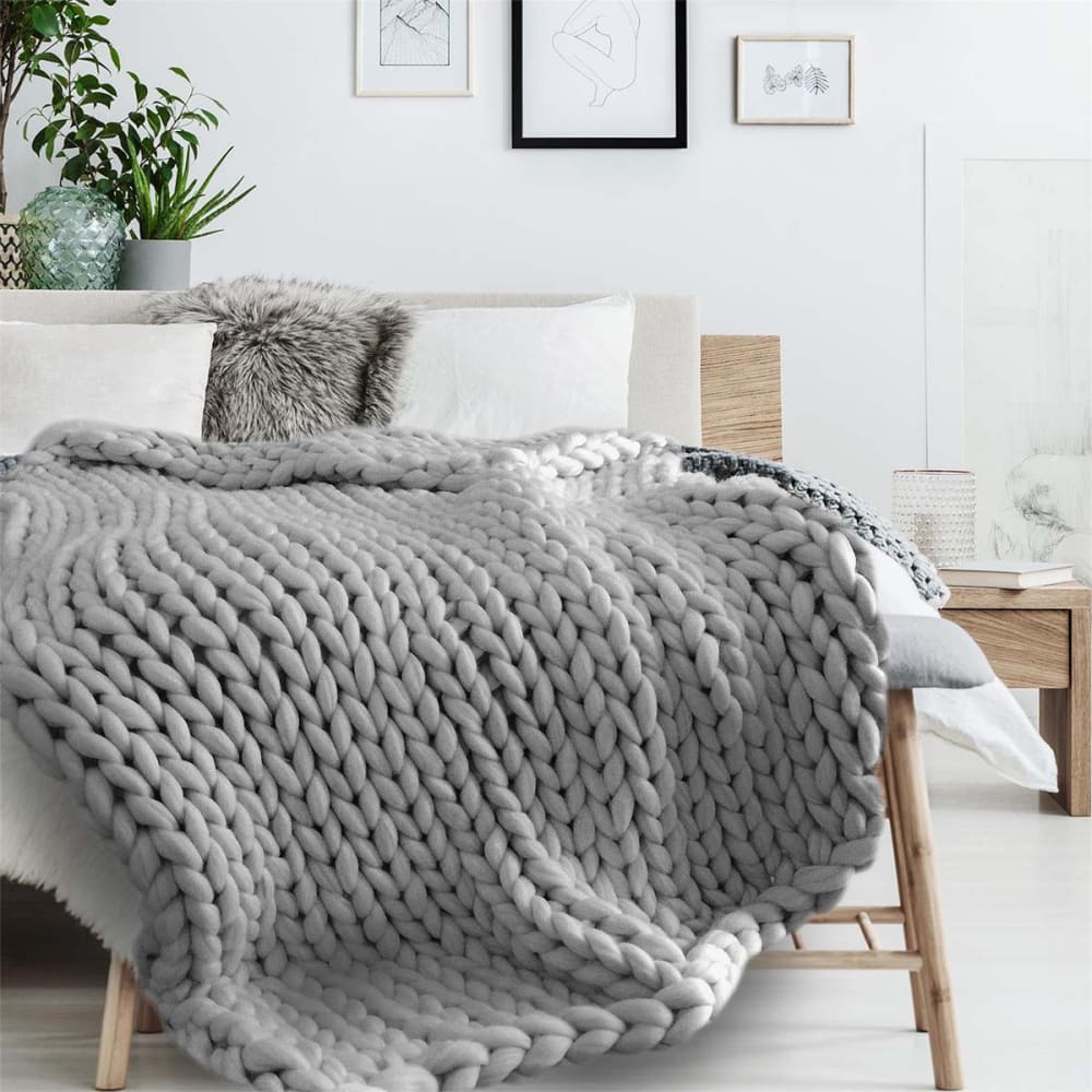 Plaid chunky 120x150cm grosse maille tressée coloris gris — vue 3