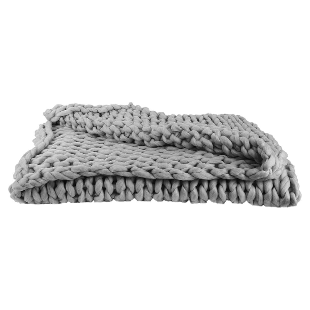 Plaid chunky 120x150cm grosse maille tressée coloris gris — vue 4