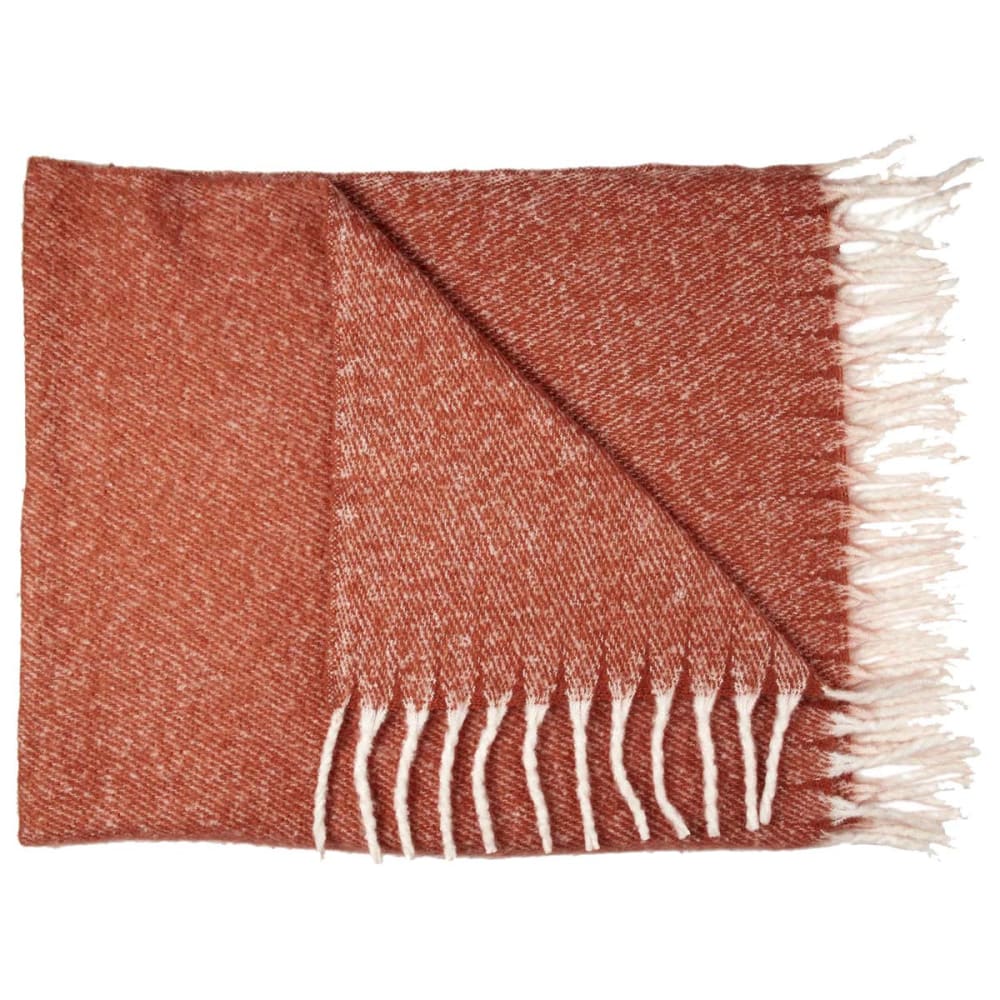 Plaid  120x150cm chiné terracotta avec franges blanches
