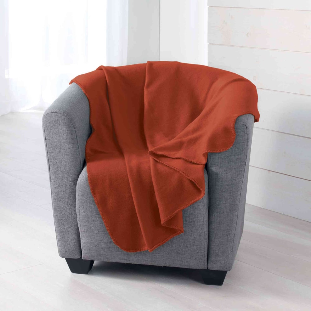 Plaid polaire orange 125x150