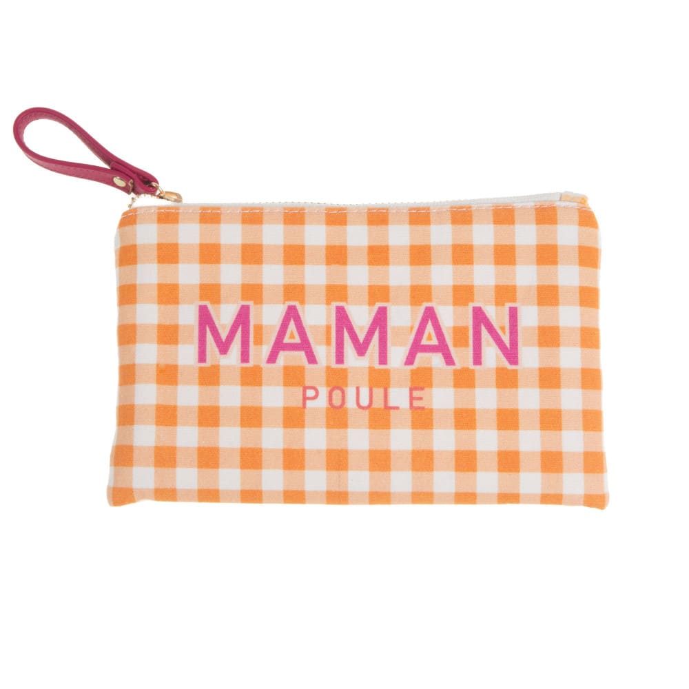 Pochette maman poule 12x20 cm orange en coton