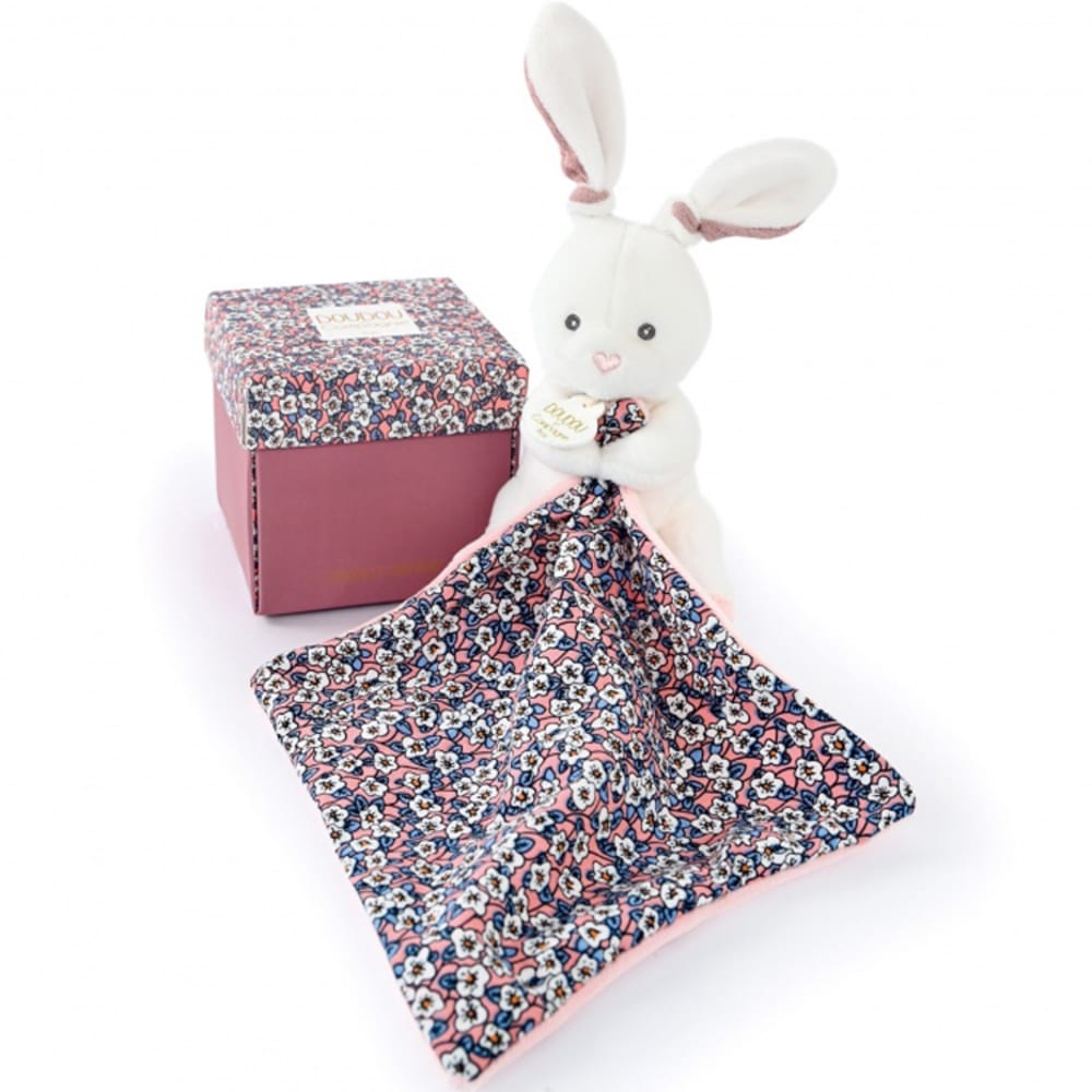 Doudou plat pantin Lapin rose Boh'aime (12 cm)