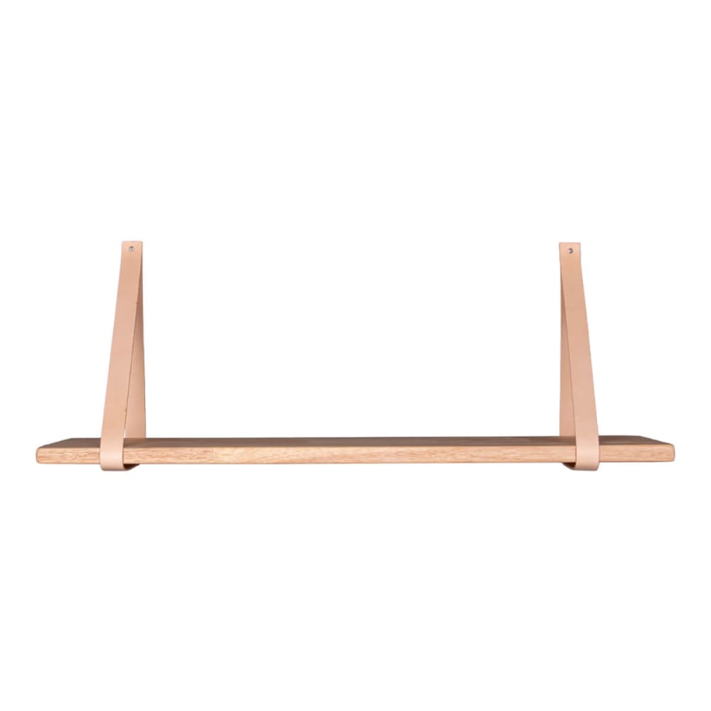 Etagère  murale 120x20cm hévéa naturel et cuir