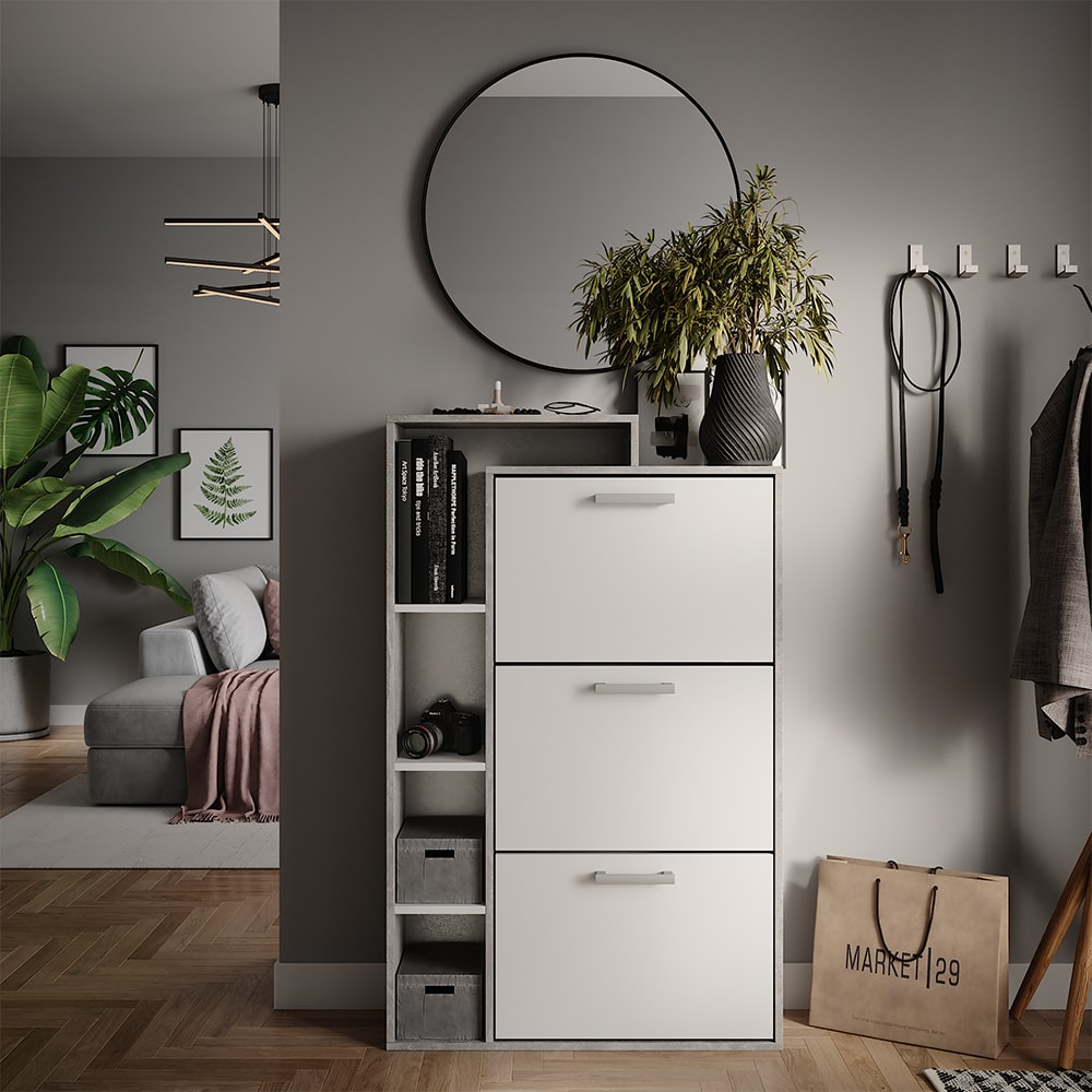Meuble à chaussure avec 3 compartiments, Béton 80 x 128.3 cm